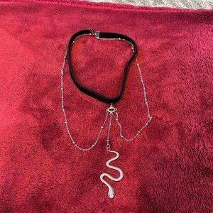 Black Choker with Silver Snake Pendant